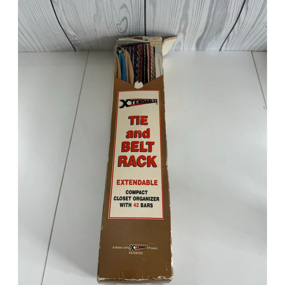 Vintage NEW Old Stock Hollywood 42 Hook  Tie & Belt Rack Wood/Brass Organizer